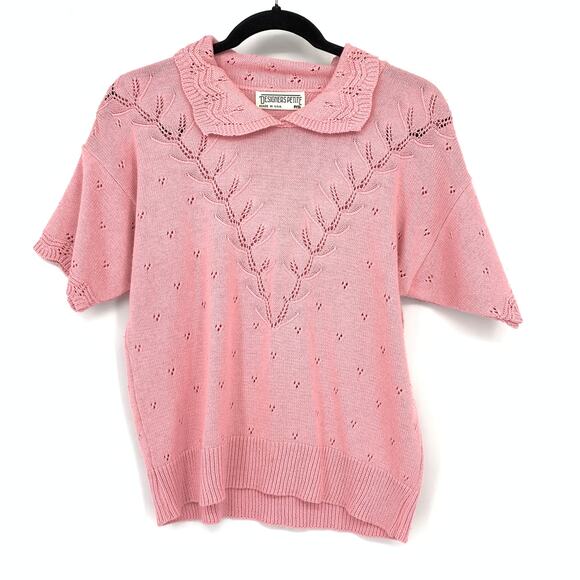 American Vintage Sweaters - Vintage Pink Knit Sweater Sz Small Peter Pan Collar Coquette Cottagecore